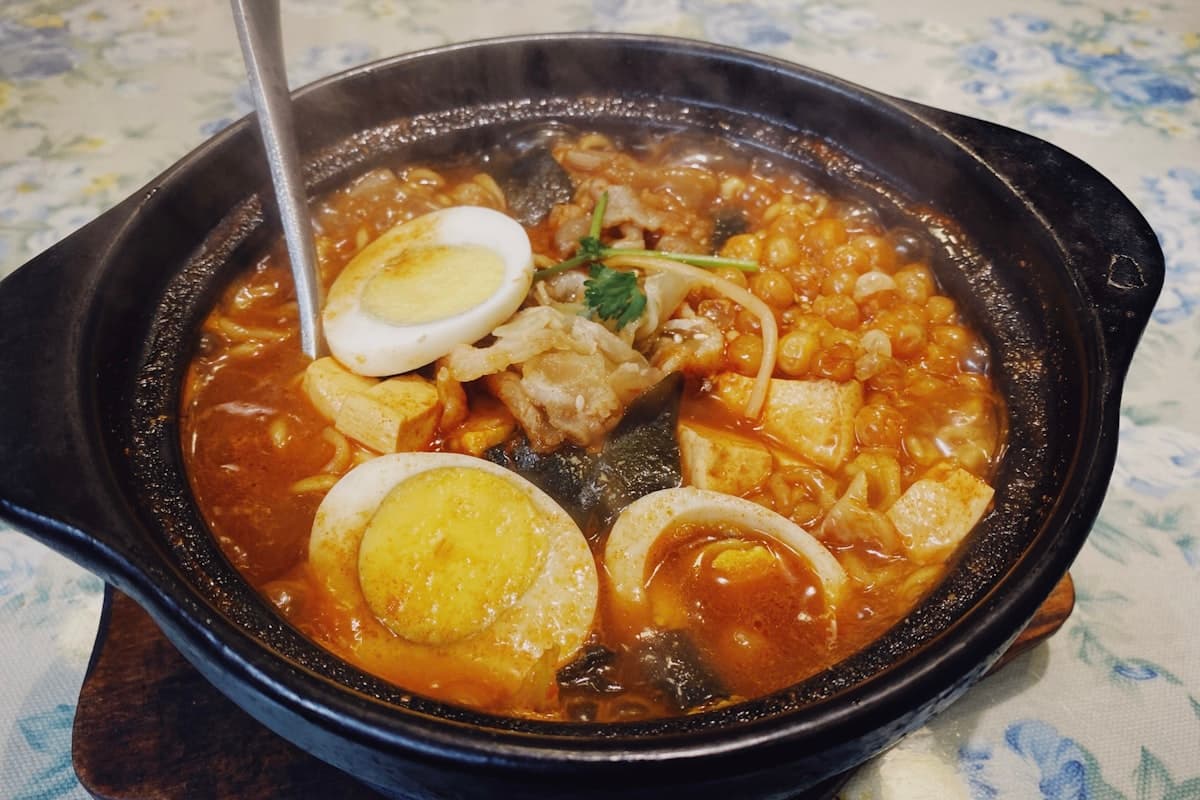 Sizzling soondubu soft tofu stew at Young Dong Tofu